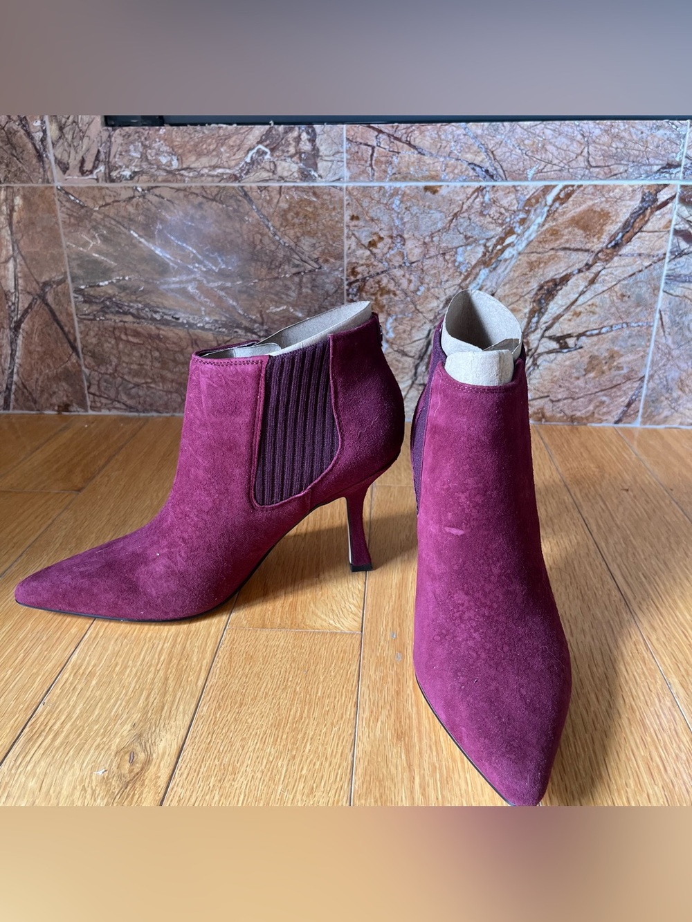 Nine West Burgundy Suede Pointed Toe Ankle Booties